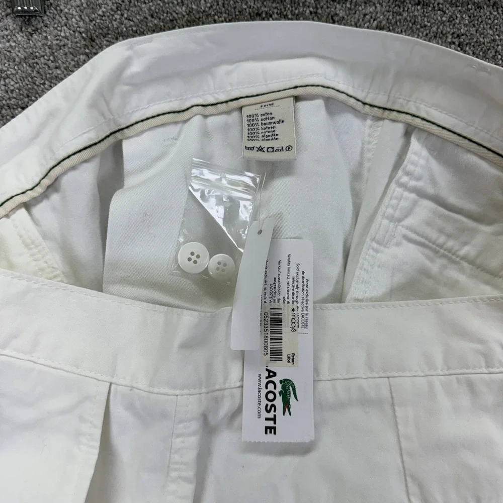 Lacoste Shorts Mens 36 White Classic Fit Chino Cotton 11in Logo Casual Summer